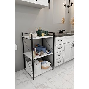 3 Katlı Banyo Rafı Metal Çerçeveli Çok Amaçlı Organizer,çamaşır Odası,düzenleyici Banyo Dolabı Beyaz