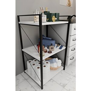 Steel Design 3 Katlı Banyo Rafı Metal Çerçeveli Çok Amaçlı Organizer,çamaşır Odası,düzenleyici Banyo Dolabı Beyaz