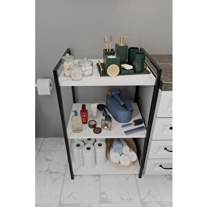 Steel Design 3 Katlı Banyo Rafı Metal Çerçeveli Çok Amaçlı Organizer,çamaşır Odası,düzenleyici Banyo Dolabı Beyaz
