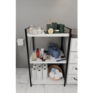 Steel Design 3 Katlı Banyo Rafı Metal Çerçeveli Çok Amaçlı Organizer,çamaşır Odası,düzenleyici Banyo Dolabı Beyaz