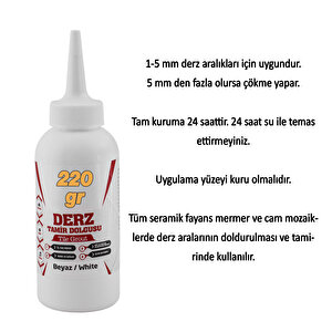 Hazır Derz Dolgu Fayans Seramik Mermer Yer Zemin Için Tamir Yenileme Dolgusu Beyaz Renk (220 Gr)