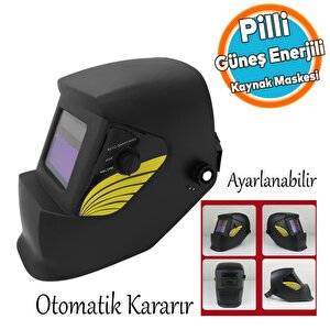 Otomatik Kararan Güneş Enerjili Pilli Baş Maskesi Siperlik Kartuşlu Kaynak Gözlüğü Ayarlanabilir