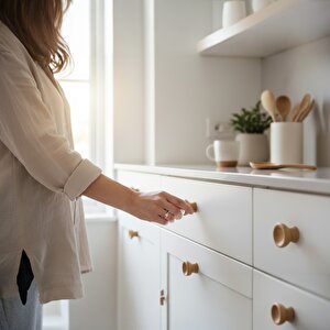 Mobilya Mutfak Dolap Dolabı Çekmece Kulpu Kulbu Kulp Düğme Açık Ceviz Plastik Tek Vidalı