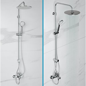 Lido Rain Duş Sistemi + Lento Banyo Bataryası 2 Parça Set – Parlak Krom