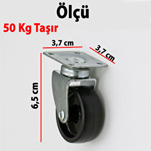 Tablalı Dönerli Koltuk Mobilya Tekerleği 50 Mm Siyah Renk Dayanıklı Yük Taşıma Sanayi Tekeri