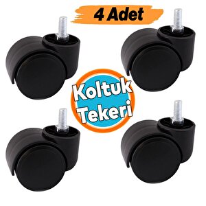 4 Adet Dönerli Koltuk Tekeri M8 Civatalı Siyah Renk Dayanıklı Plastik Mobilya Sandalye Ofis Tekerlek