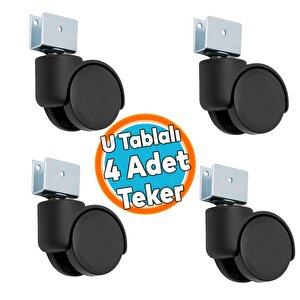 4 Adet Dönerli Koltuk Tekeri Kısa U Tablalı Siyah Metal Gövde Dayanıklı 360 Derece Döner Mekanizma