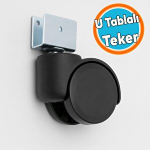 4 Adet Dönerli Koltuk Tekeri Kısa U Tablalı Siyah Metal Gövde Dayanıklı 360 Derece Döner Mekanizma