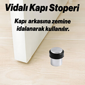Metal Kapı Stoperi Vidalı Gümüş Krom Kapı Tamponu Durdurucu Kauçuk Darbe Önleyici Koruyucu Düz Model
