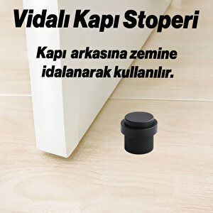 Kapı Stoper Metal Siyah Tırtıklı Model Vidalı Montaj Kauçuk Başlıklı Kapı Tamponu Durdurucu Koruyucu