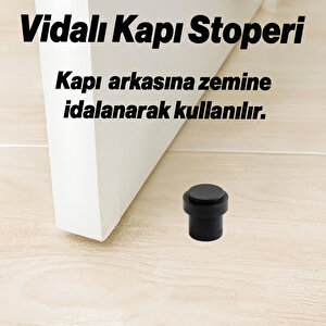 Kapı Stoperi Metal Siyah Düz Model Vidalı Montaj Kauçuk Başlıklı Kapı Tamponu Durdurucu Koruyucu
