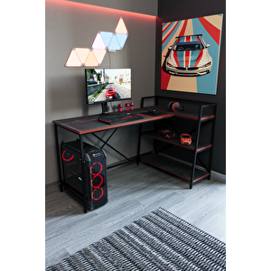 Siyah Raflı Çift Yöne Uygun Oyuncu Masası, Bilgisayar Masası, Gamer Masası, Gaming Masa, L Masa - Sks-l