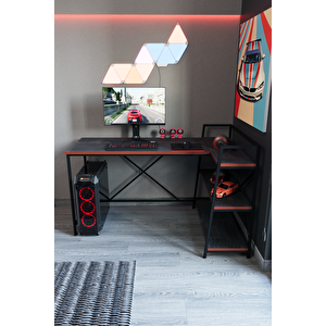 Siyah Raflı Çift Yöne Uygun Oyuncu Masası, Bilgisayar Masası, Gamer Masası, Gaming Masa, L Masa - Sks-l