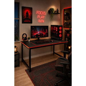 Siyah Kırmızı Oyuncu Masası 60x120, Çalışma Masası, Bilgisayar Masası, Gamer Masa, Metal Ayaklı