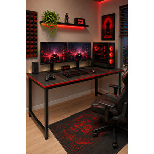 Siyah/kırmızı Oyuncu Masası 60x140, Çalışma Masası, Bilgisayar Masası, Gamer Masa, Metal Ayaklı
