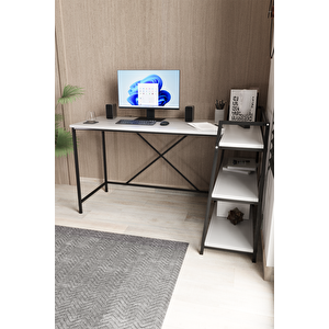 Beyaz/siyah Çift Yöne Uygun, Kitaplıklı, Raflı, Çalışma Masası, Bilgisayar Masası, L Masa - Bs-l