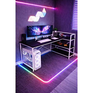 Raflı Çift Yöne Uygun Oyuncu Masası, Bilgisayar Masası, Gamer Masası, Gaming Masa, L Masa