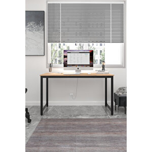 Çam/siyah Çalışma Masası 140x60, Bilgisayar Masası, Ofis Masası, Metal Ayaklı- Cs-140