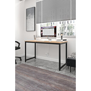 Çam/siyah Çalışma Masası 140x60, Bilgisayar Masası, Ofis Masası, Metal Ayaklı- Cs-140