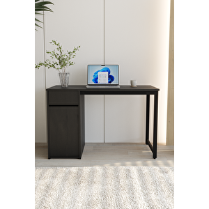 Siyah 120x60 Çalışma Masası, Dolaplı, Raflı, Çekmeceli, Bilgisayar Masası, Metal Ayaklı - Kes-ss-120