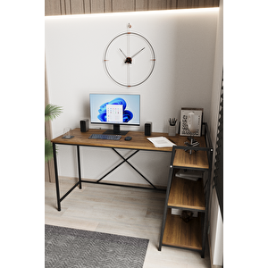 Çam/siyah Çift Yön Kullanıma Uygun, Raflı Çalışma Masası, Bilgisayar Masası, L Masa, Metal Ayaklı - Cs-l