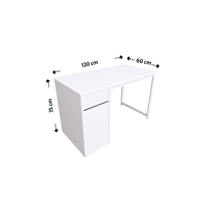 Beyaz 60x120 Cm Çalışma Masası, Bilgisayar Masası, Ofis Masası Çekmeceli, Dolaplı, Raflı - Kes-bb-120