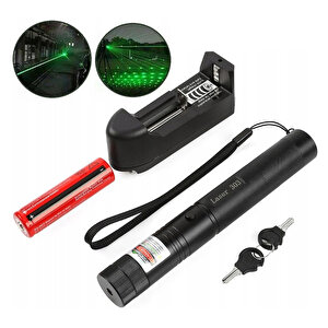 Om-1201 18650 Pi̇lli̇ Şarjli Anahtar Emni̇yetli̇ Yeşi̇l Lazer Pointer (50 Km)