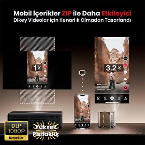 Vankyo Aurzen Zip Katlanabilir Dlp 1080p Destekli Bataryalı Projeksiyon Cihazı +auto Focus+auto Keystone+type-c Hızlı Şarj+6g Wifi