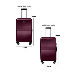 2'li Valiz Seti Polikarbon Büyük Boy – Kabin Boy Valiz Bordo 1811