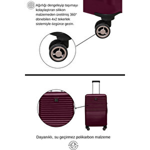 2'li Valiz Seti Polikarbon Büyük Boy – Kabin Boy Valiz Bordo 1811