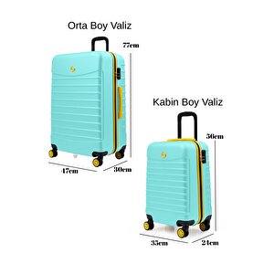 2'li Valiz Seti Orta Boy - Kabin Boy Su Yeşili 1168