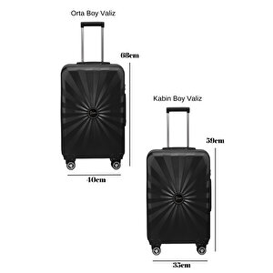 2'li Valiz Seti Polikarbon Büyük Boy - Kabin Boy Valiz Siyah 1809
