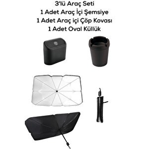 Araç İçi Konfor Set Güneşlik, Kapaklı Çöp Kutusu, Kokusuz Küllük Mit1255