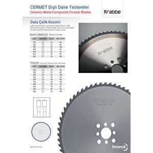 Krabbe 460x2.7x50mm 40 Diş Tialn Kaplamalı  Cermet Daire Testere Bıçağı - Sulu Kesim İçin