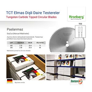 Kronberg 305x2.2x25.4mm 72tcg Diş Paslanmaz Profiller İçin - Tct Elmas Daire Testere (kuru Kesim)