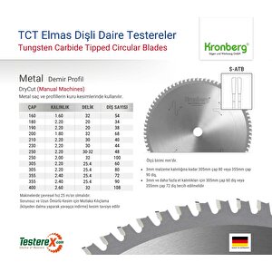 Kronberg 190x2.2x20mm 38s-atb Diş Demir Profiller İçin - Tct Elmas Daire Testere (kuru Kesim)