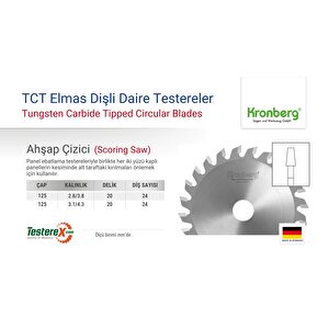 Kronberg 125x3.1/4.3x20mm 24 Konik Diş Çizici Testere Bıçağı - Tct Elmas Daire Testere (panel Ebatlama)