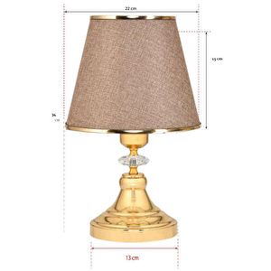 Art Deco Tarz Kristal Taş Süslü Metal Ayak Ve Gold Şeritli Kumbeji Başlık 2'li Abajur Seti İki Adet Bej