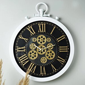 Perfetto Hareketli Çarklı Beyaz Kasa 55x55cm Sessiz Mekanizmalı Vintage Duvar Saati Pods-55