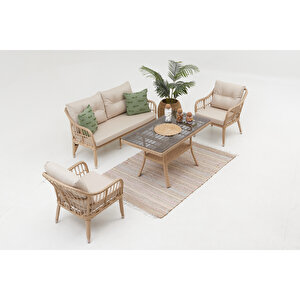 Çeşme Rattan Bahçe Oturma Grubu (2+1+1+m)-cappucino Açık Cappucino