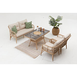 Çeşme Rattan Bahçe Oturma Grubu (2+1+1+m)-cappucino Açık Cappucino