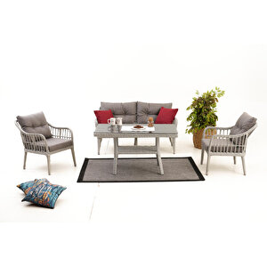 Çeşme Rattan Bahçe Oturma Grubu (2+1+1+M)-Antrasit Antrasit