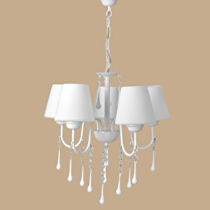 Swan 5'li Boncuklu Avize Beyaz (50x70 Cm) Beyaz