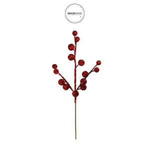 Yılbaşı Süsü Parlak Topçuk Dal Kırmızı 55 Cm