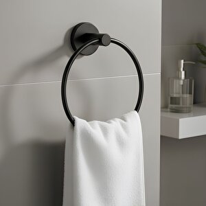 Siyah Yuvarlak 16 Cm Banyo Mutfak Lavabo Pratik Havluluk Askılığı Vidalı