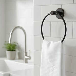 Siyah Yuvarlak 16 Cm Banyo Mutfak Lavabo Pratik Havluluk Askılığı Vidalı