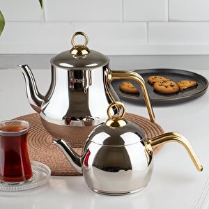 Lines Şahmeran Orta Boy 3 No Çelik Çaydanlık Altın Metal Sap