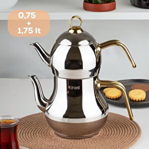 Lines Şahmeran Orta Boy 3 No Çelik Çaydanlık Altın Metal Sap