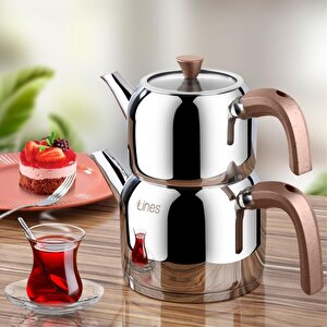 Lines Silver Orta Boy Çelik Çaydanlık Bronz