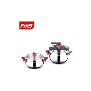 Fms Venüs İkiz 5 + 7 Litre Güveç Düdüklü Tencere Seti + Cam Kapak Kırmızı 3029